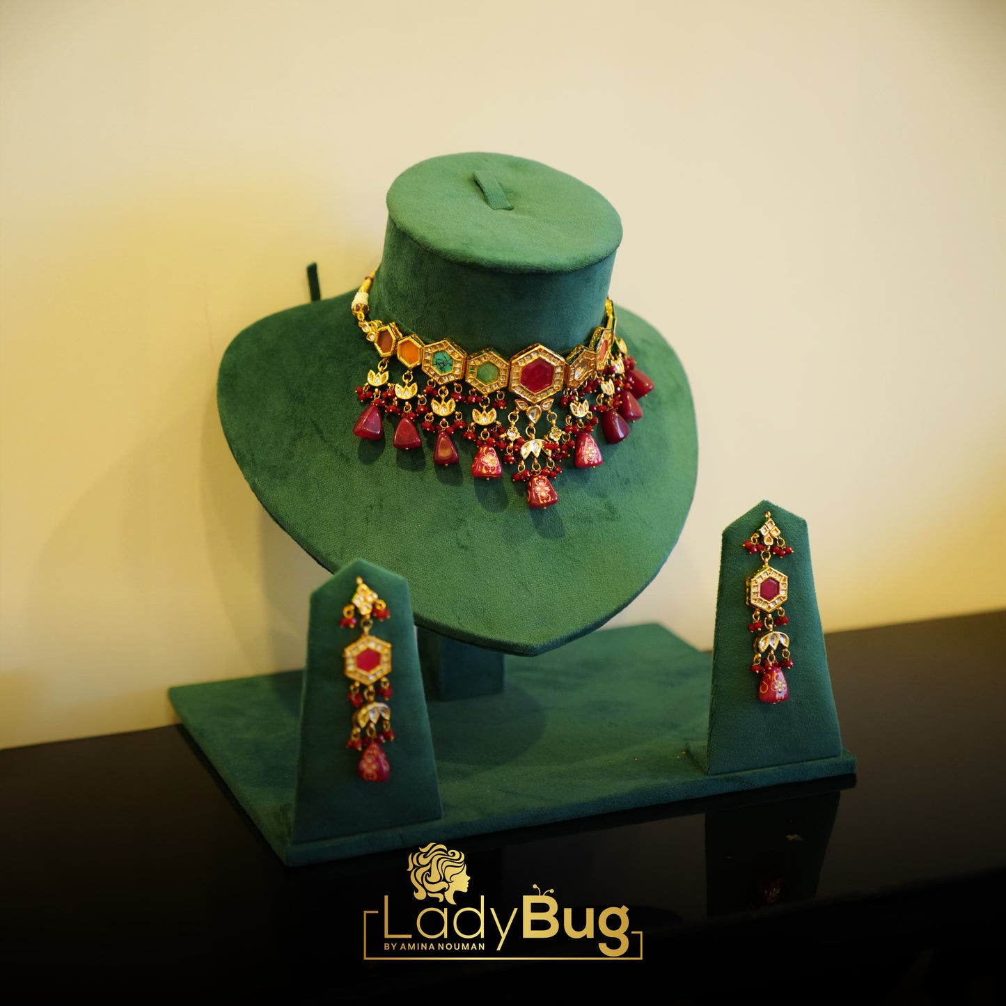 Kundan Necklace Set with colorful and ruby stones