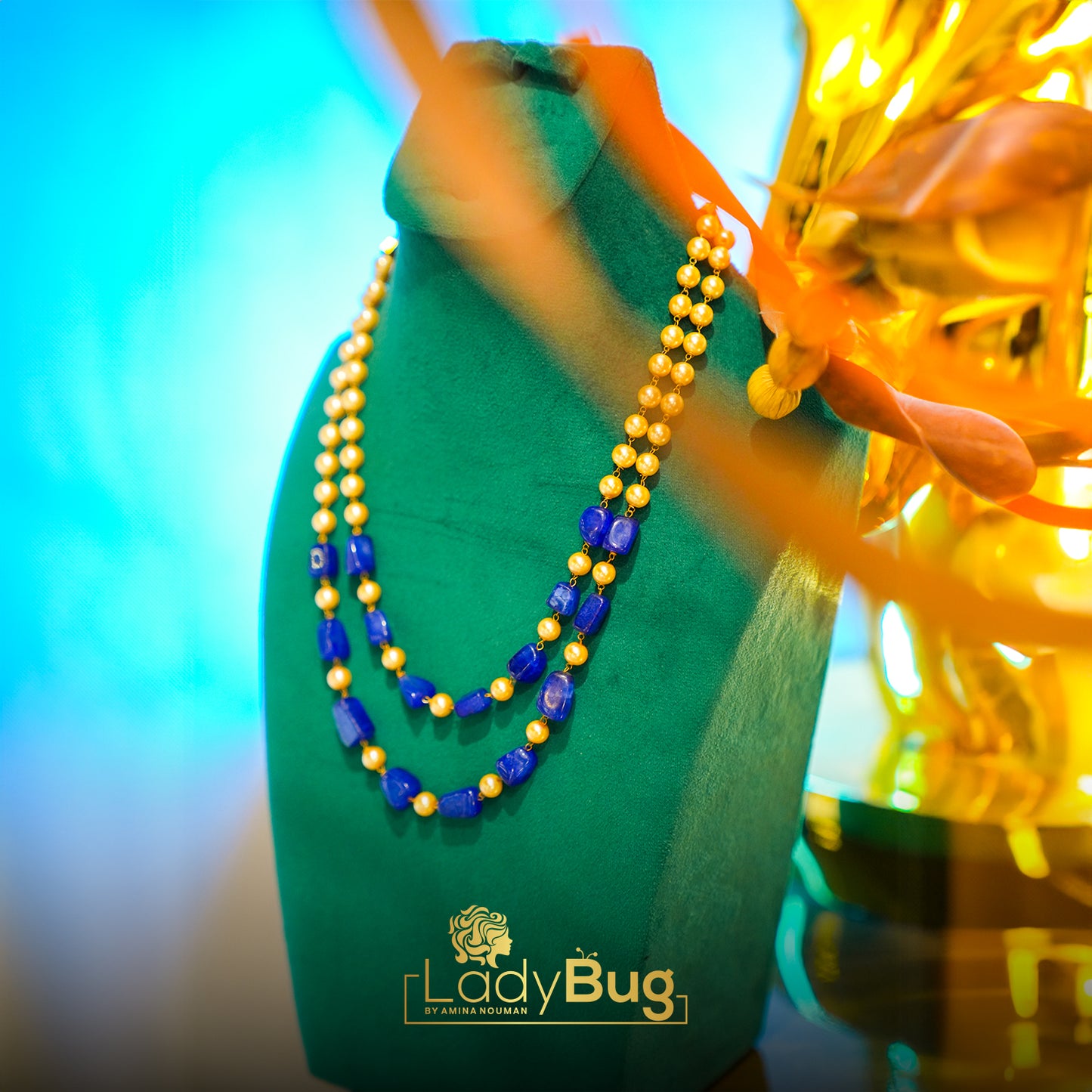 Sapphire Mala with Pearls, Double Layers