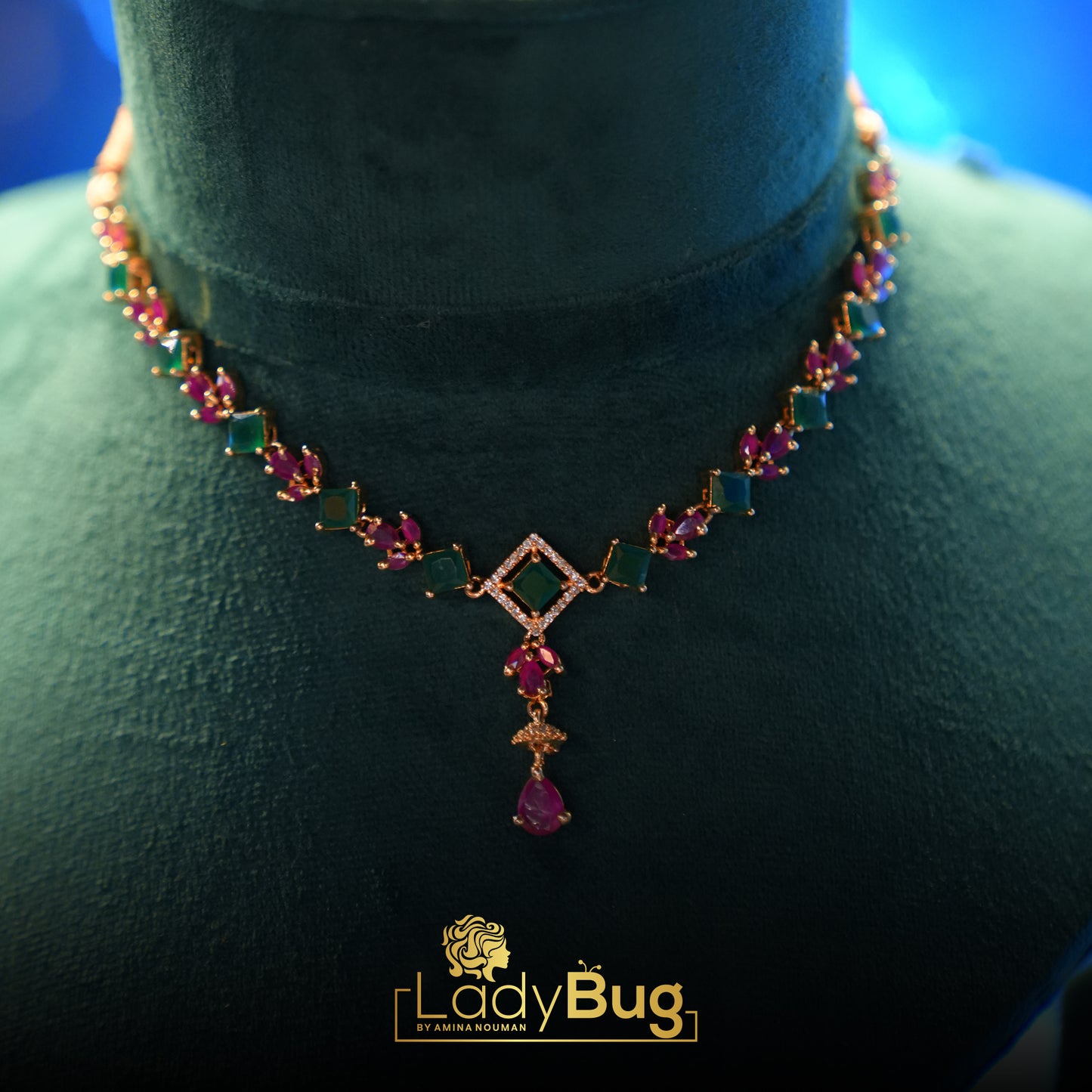 Ad Zircon Gold Plated Necklace Set