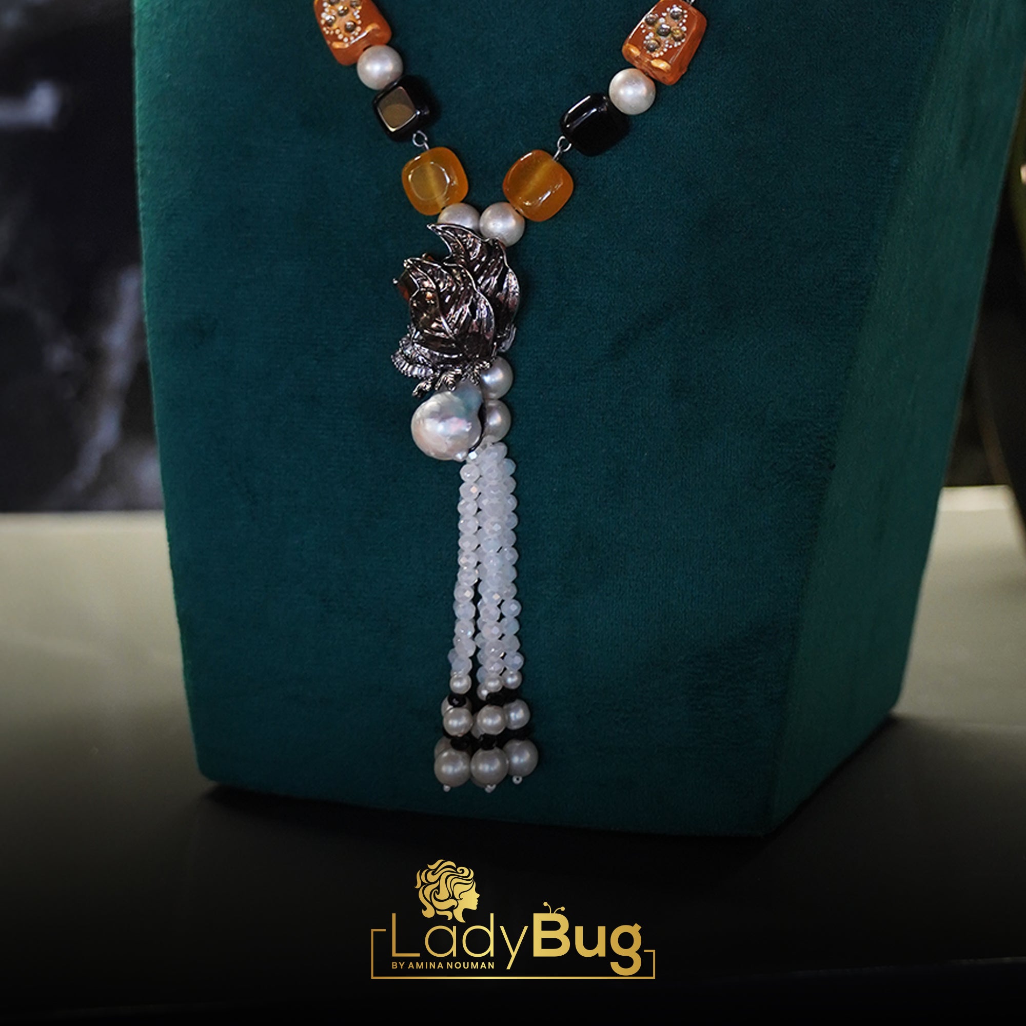 White Stone Long Mala with Lemon Yellow Colour