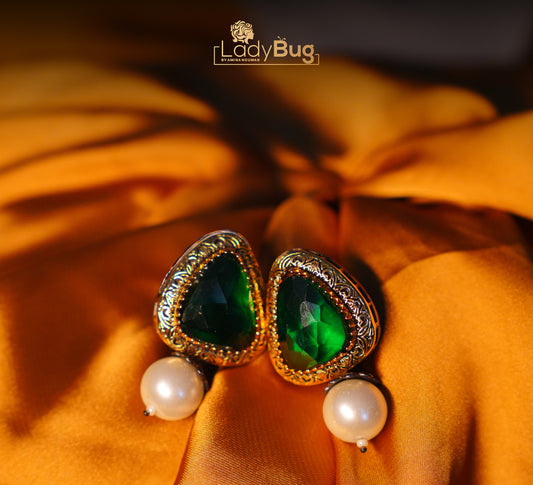 Emerald Stone Studs with a Mother Pearl
