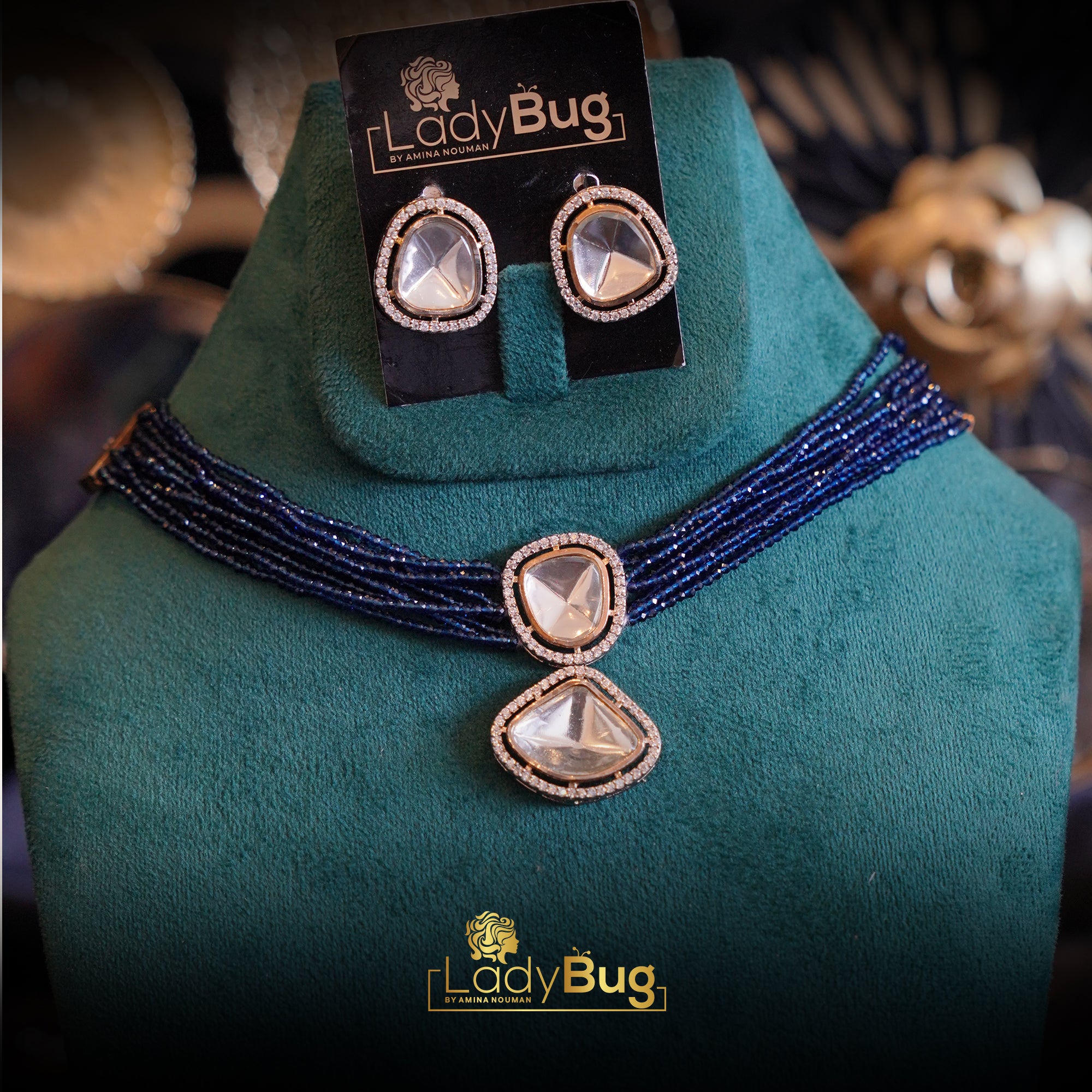 Uncut Kundan Set with Grey Beads
