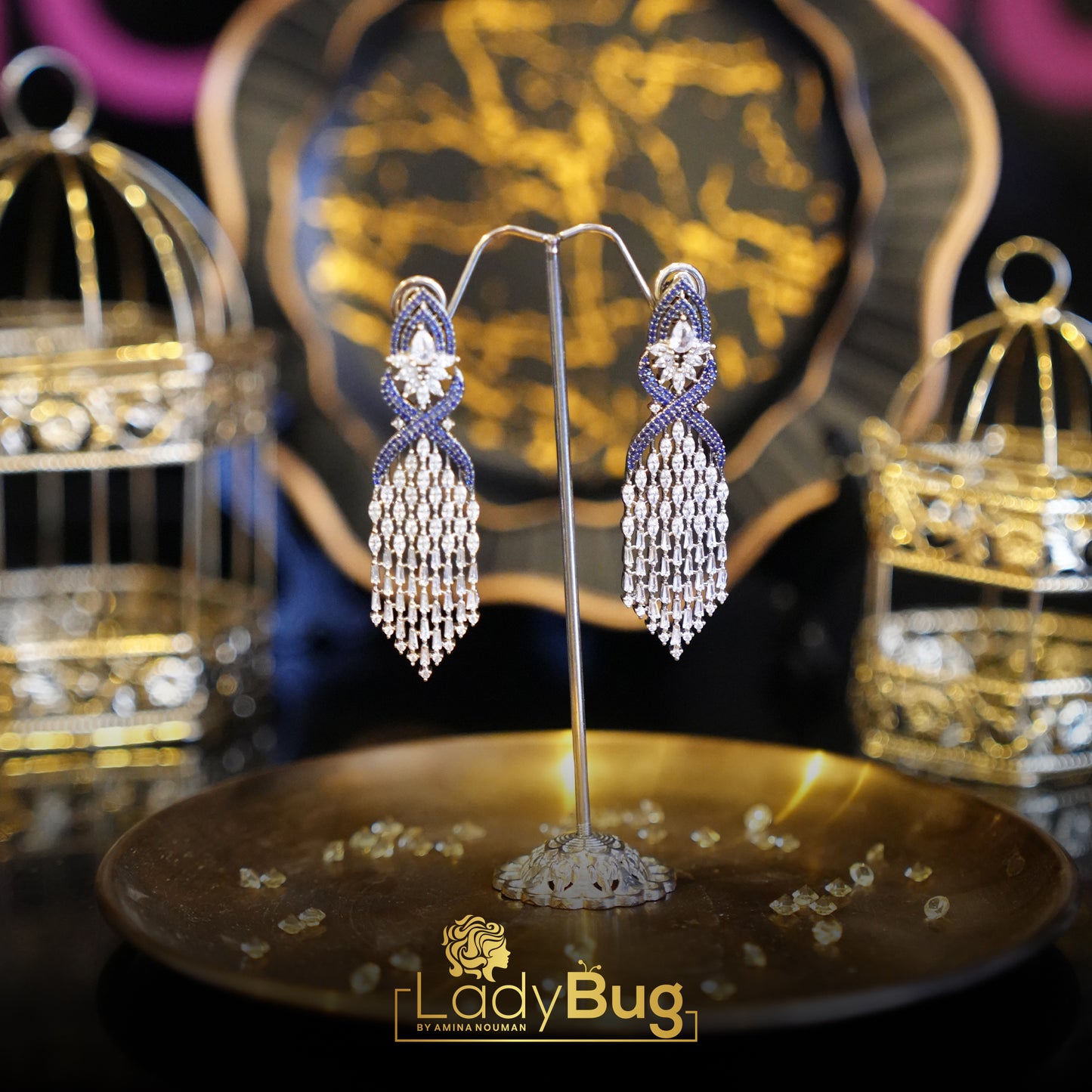Sapphire Zircon long earrings