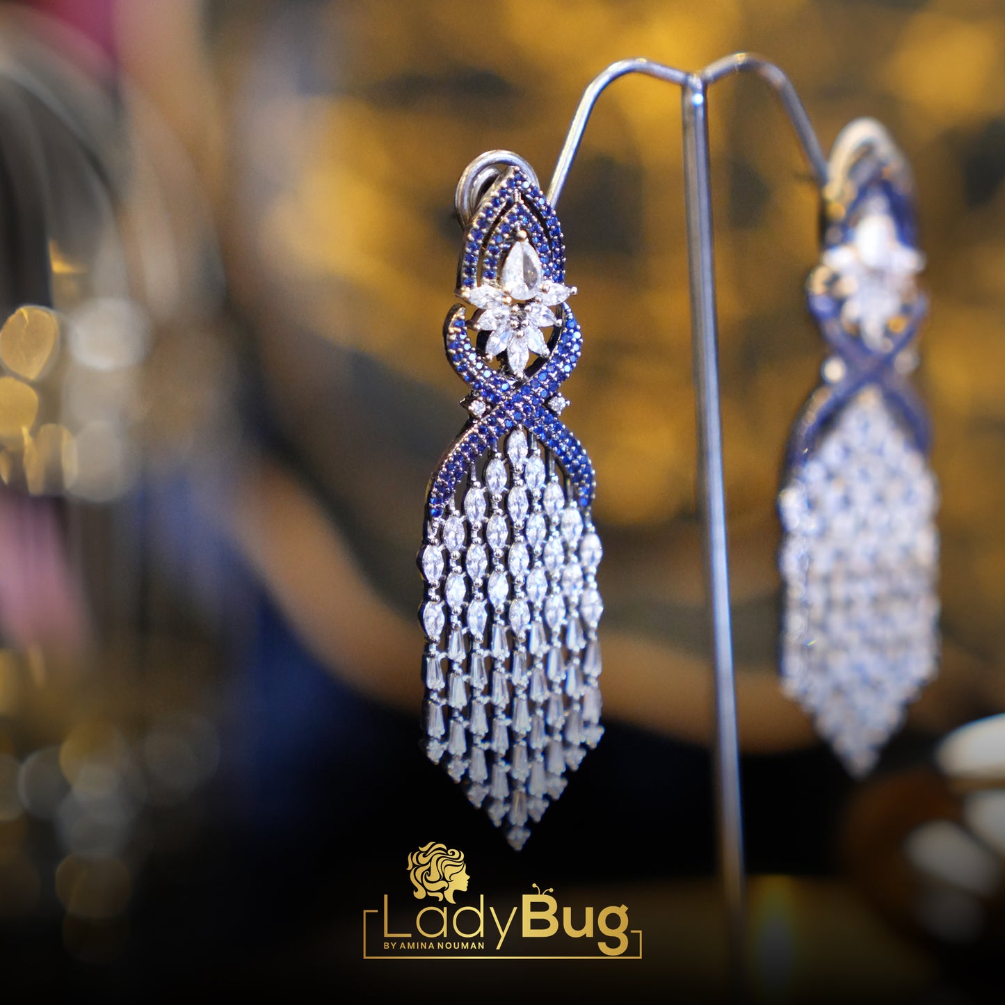 Sapphire Zircon long earrings