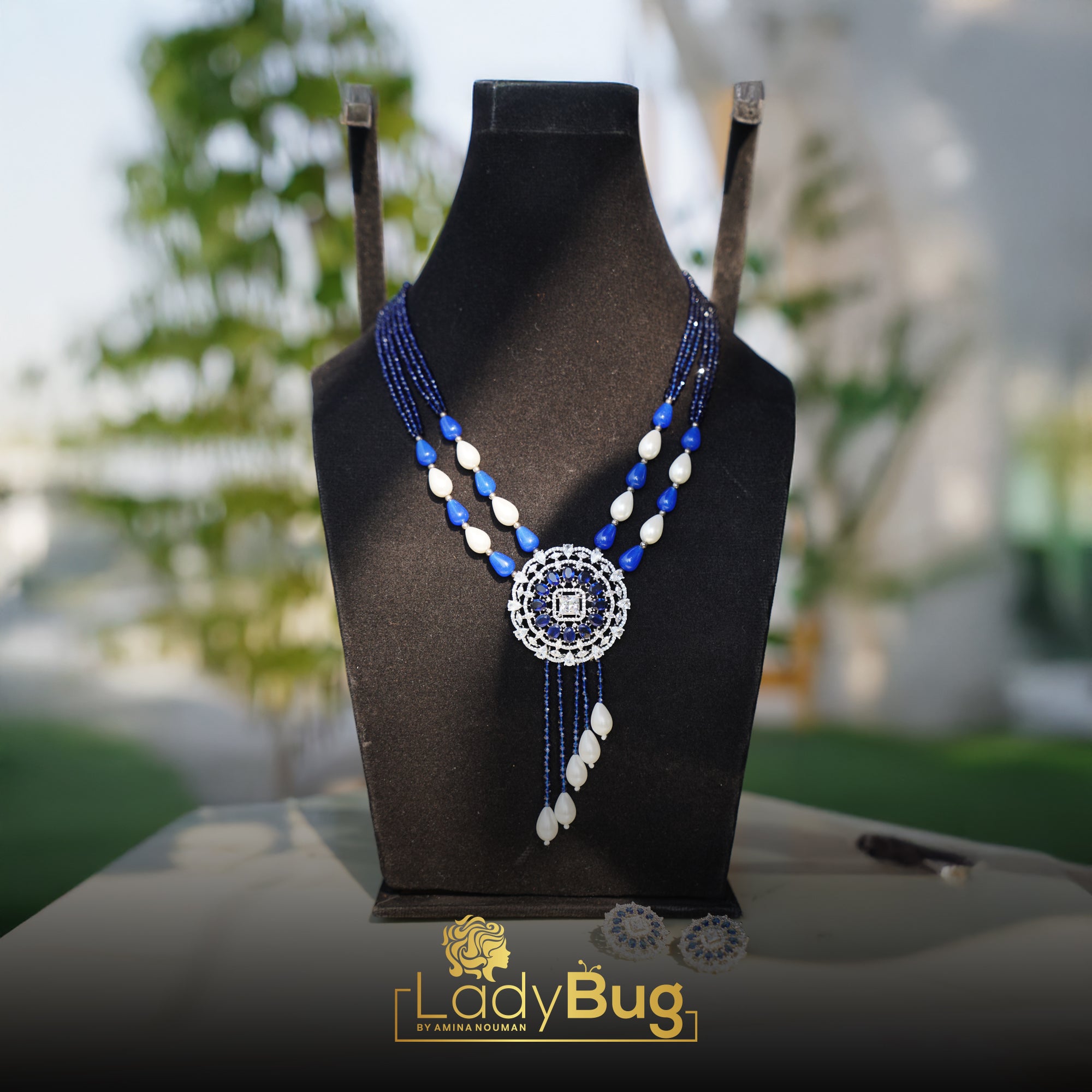 Mala Set Blue Stone With White Pearls lb-611