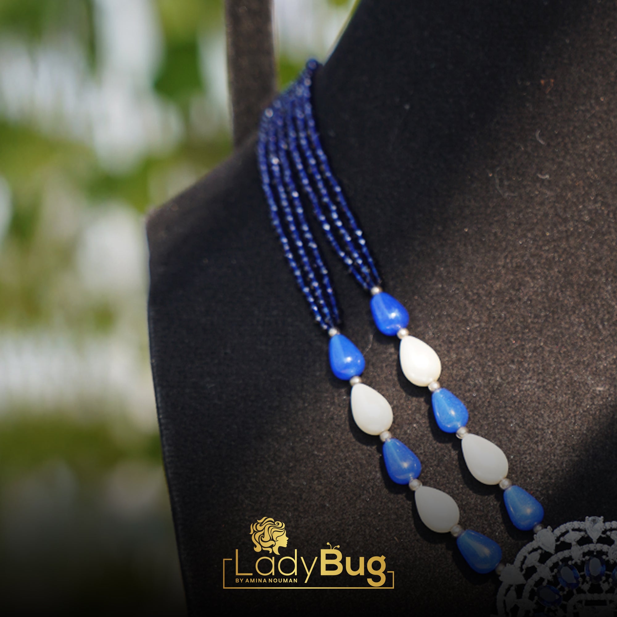 Mala Set Blue Stone With White Pearls lb-611