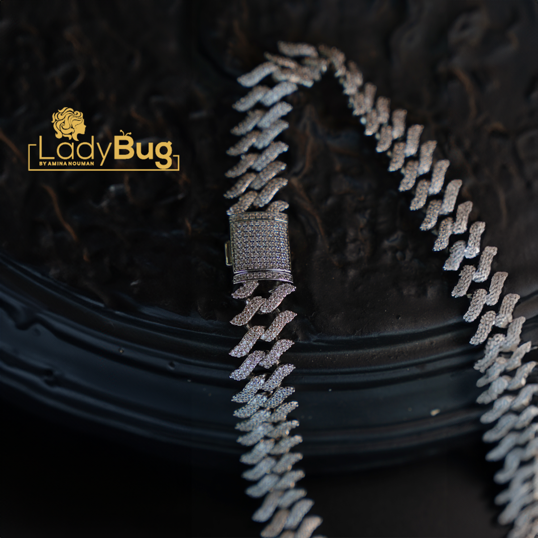 Rhodium-Plated, Double-Sided Chain with Premium Quality American Diamond (LB-877)