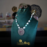 Mala set sapphire stone and white pearls LB-856