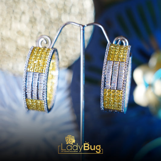 Big Zircon hoops in lemon yellow color