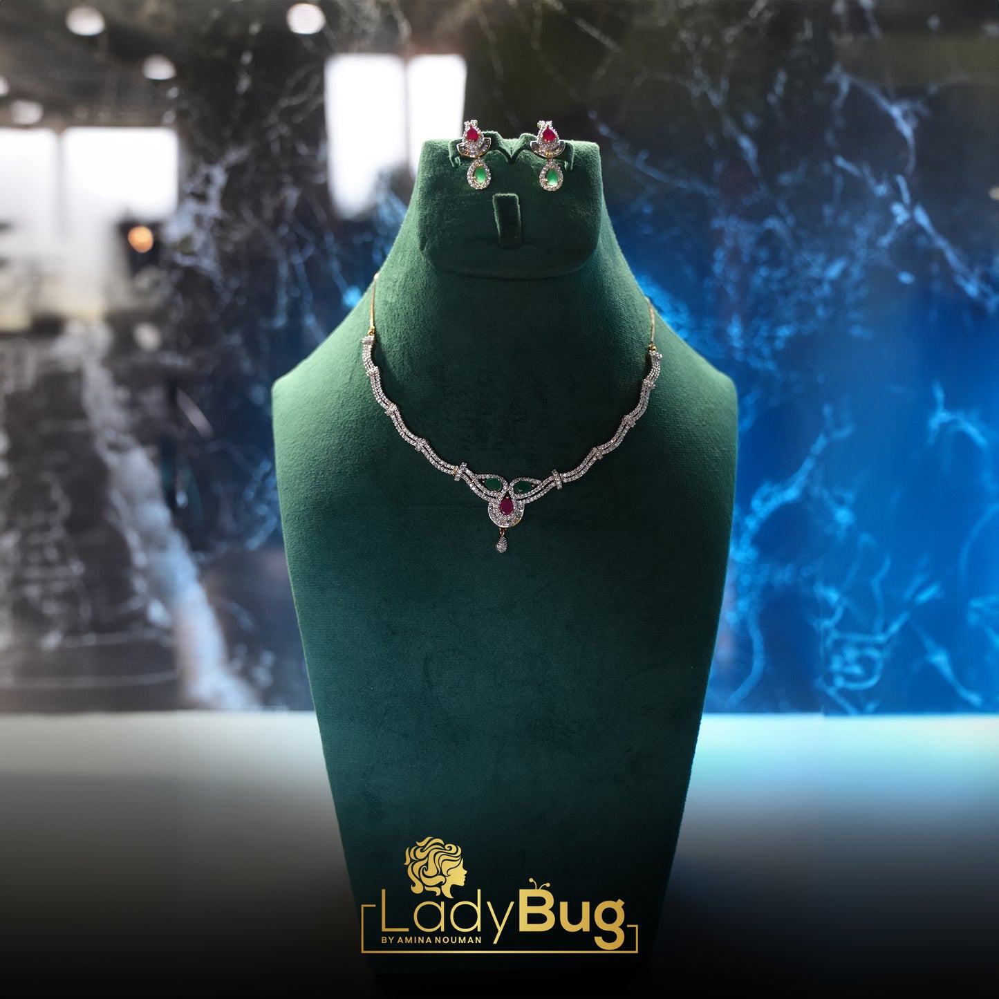Ad Zircon Gold Plated Necklace Set