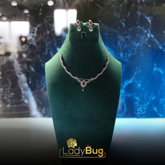 Ad Zircon Gold Plated Necklace Set