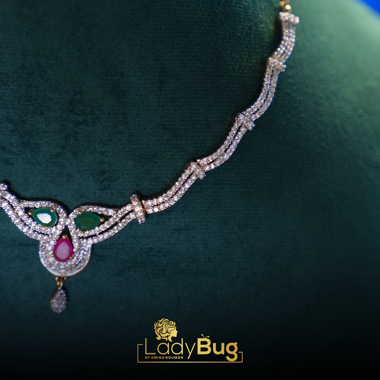Ad Zircon Gold Plated Necklace Set