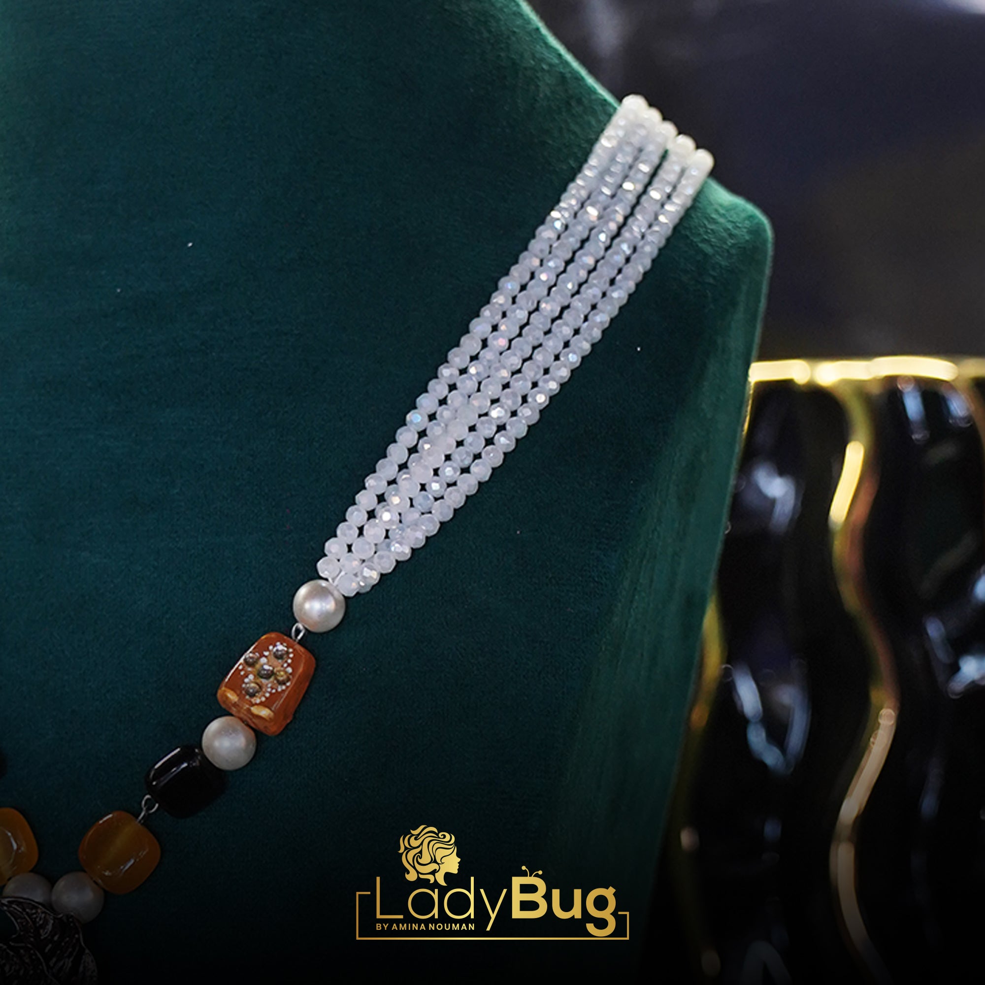 White Stone Long Mala with Lemon Yellow Colour