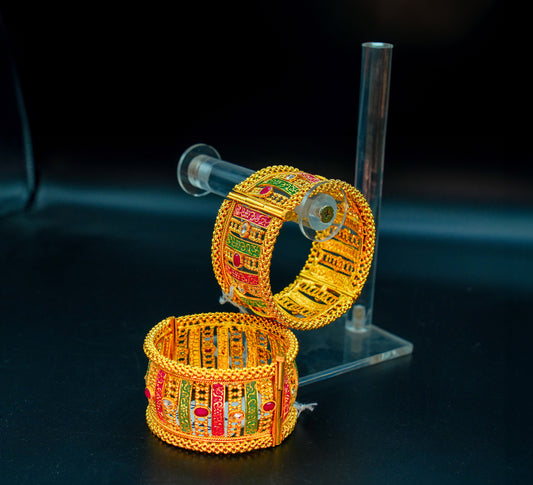 Gold-plated Kara with Meena kari and Stones
