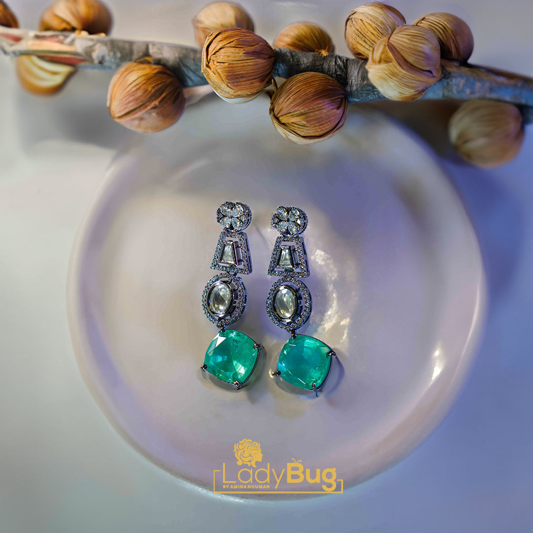 Doublet Stone Earrings with Zircon and Moissanite Kundan