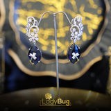 Rhodium-plated Zircon earrings with Sapphire Stone