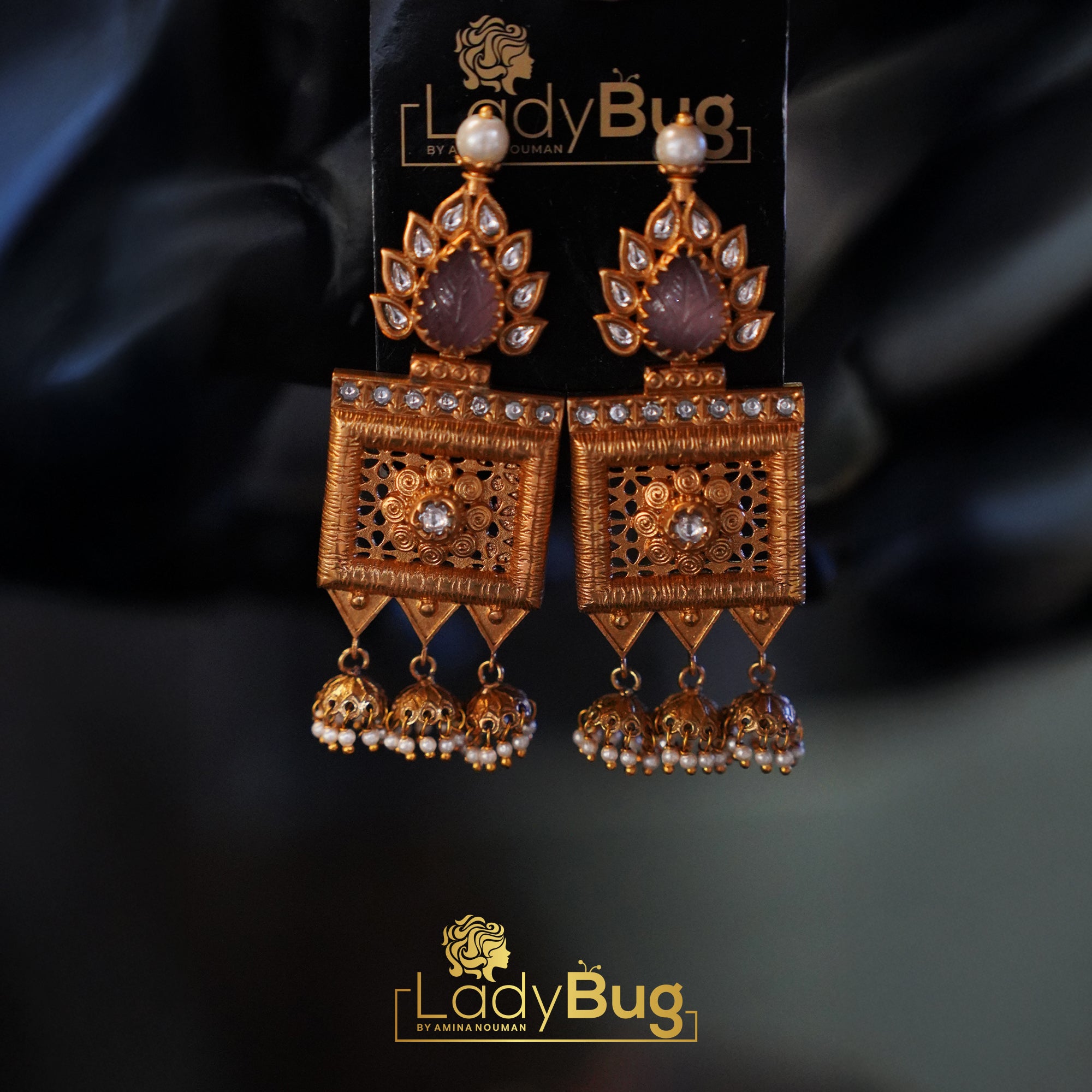 Tayani Kundan Mala Set with Carved Pink Stone