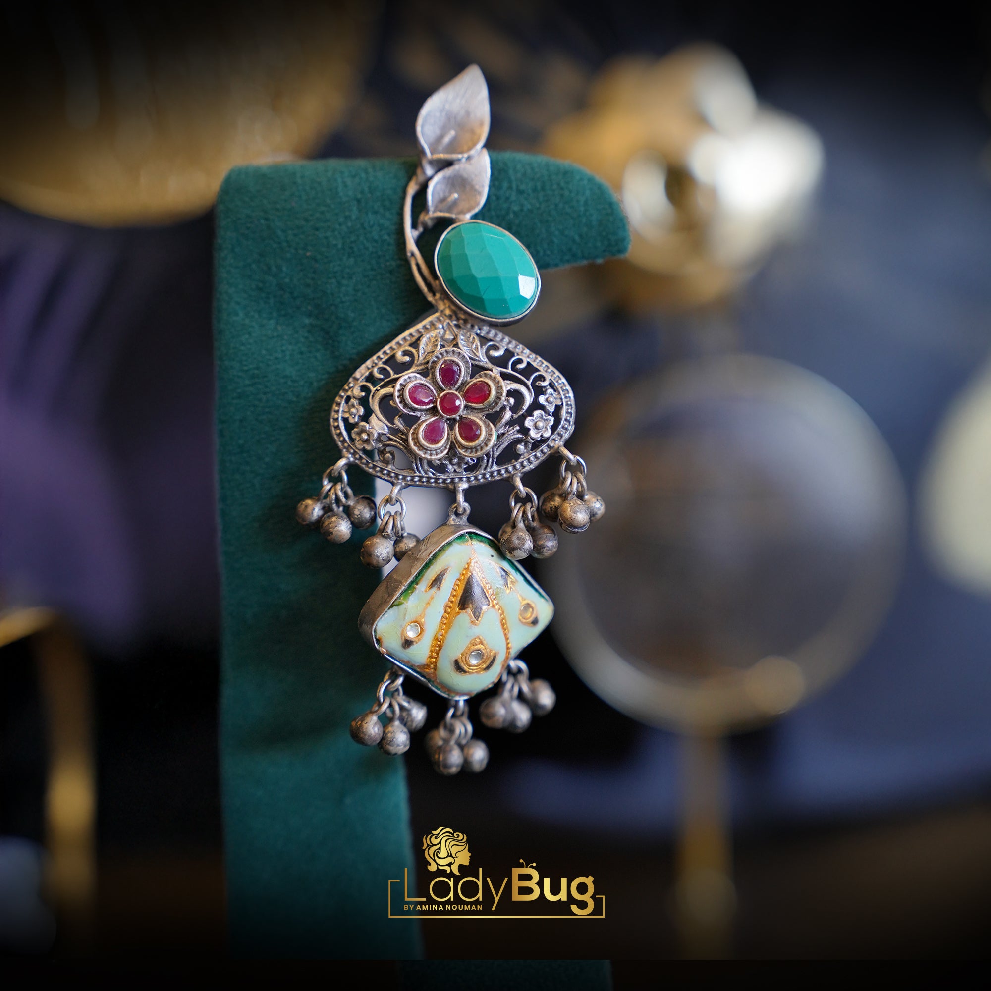 German Sliver Earings Feroza Stone LB-360