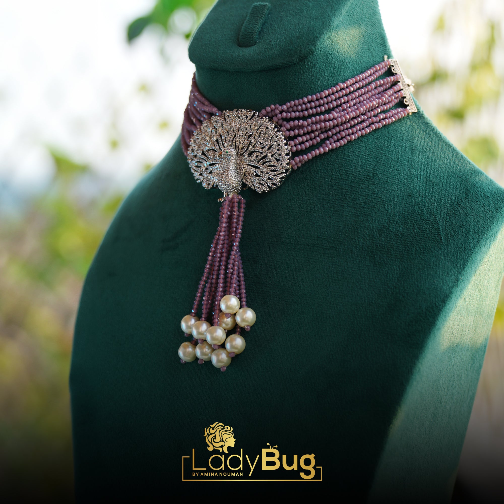 Peacock Choker with Ad Zircon and Lilac color ( 689)