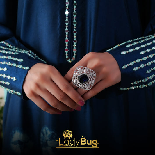 Duplet Stone Ring Embossed Sapphire Stone