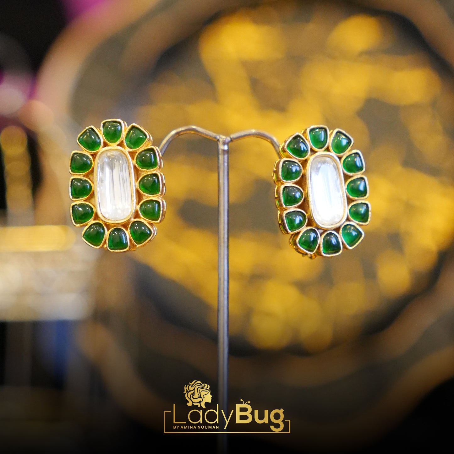 Kundan Studs with Emerald Stone