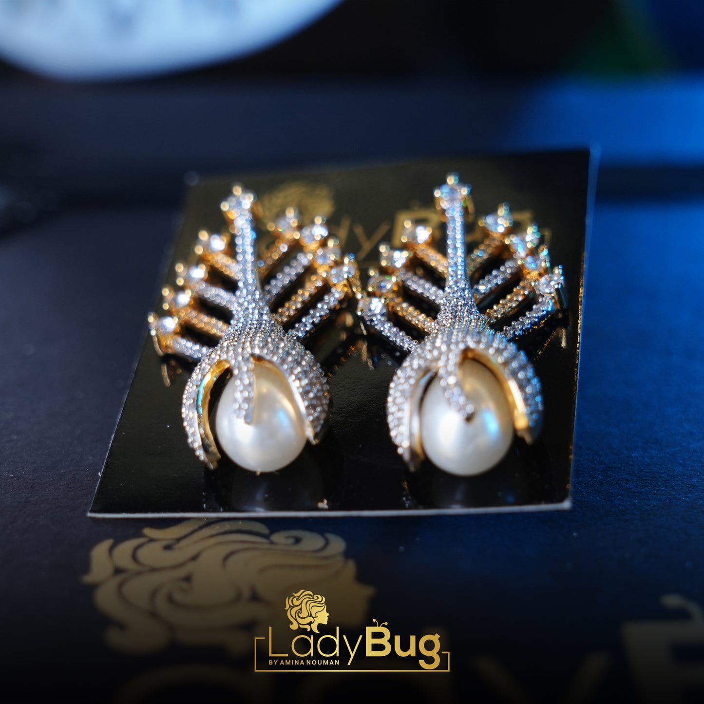 Pearl Zircon Studs in rose-gold polish