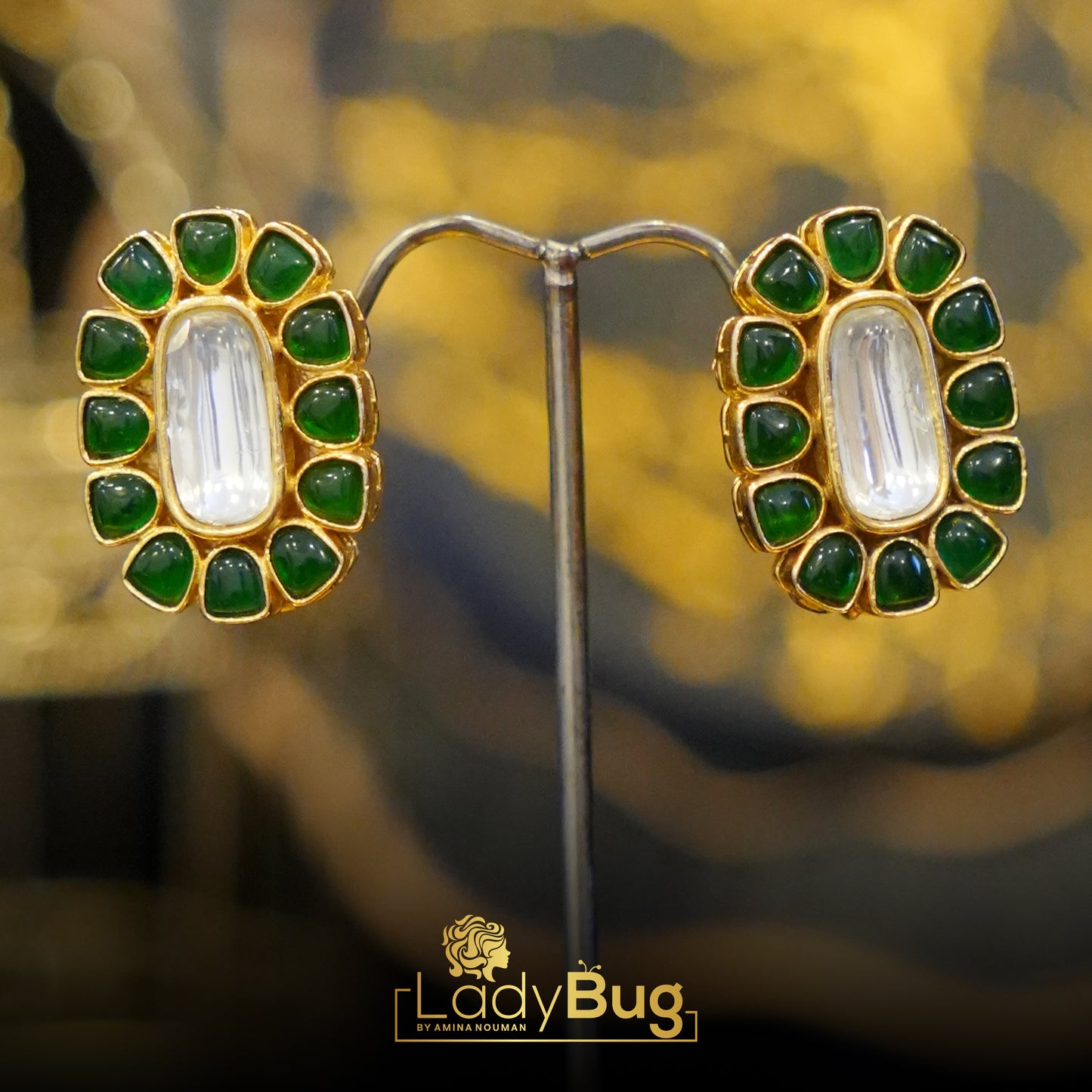 Kundan Studs with Emerald Stone