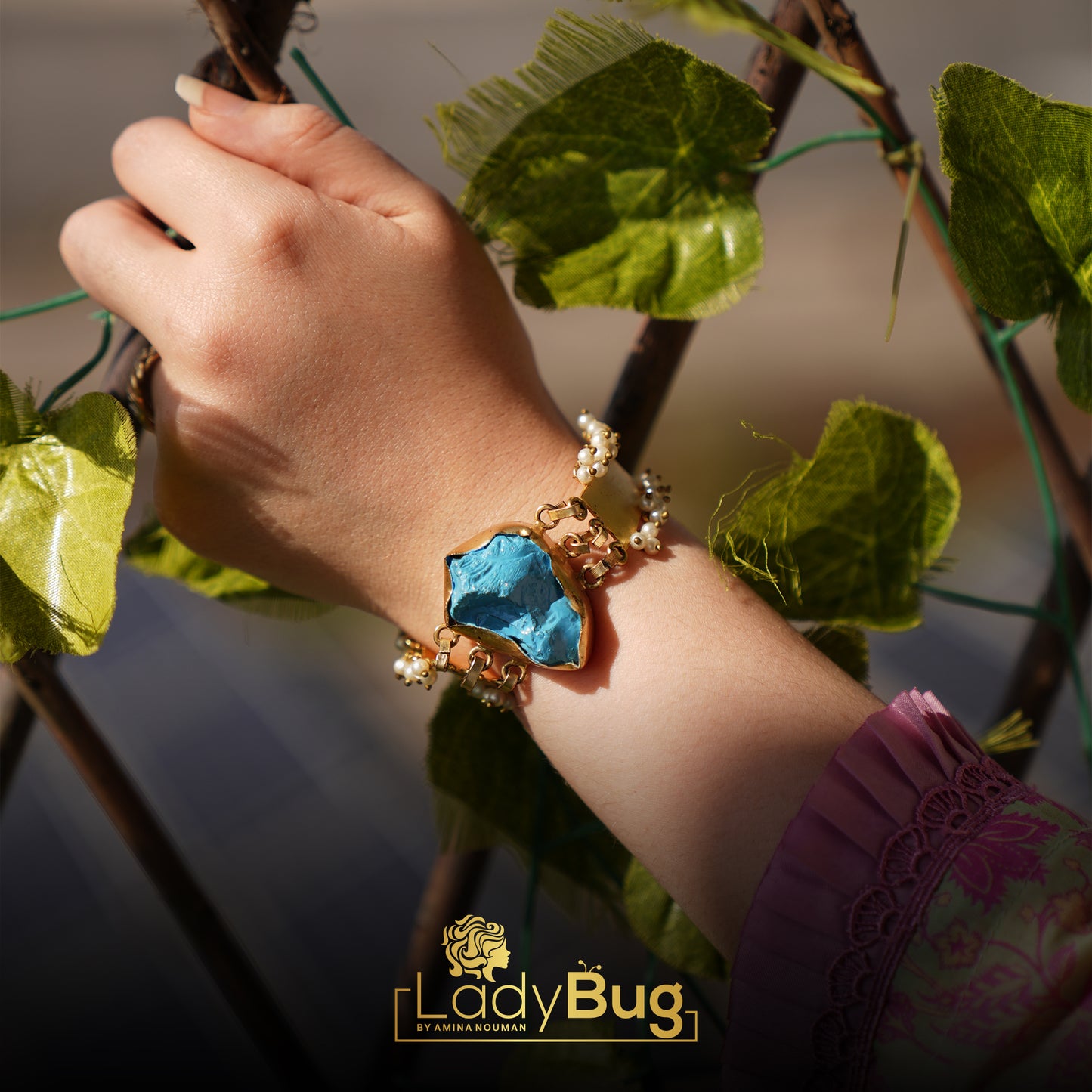 Mate Polish Gold Bracelet with Feroza Stone