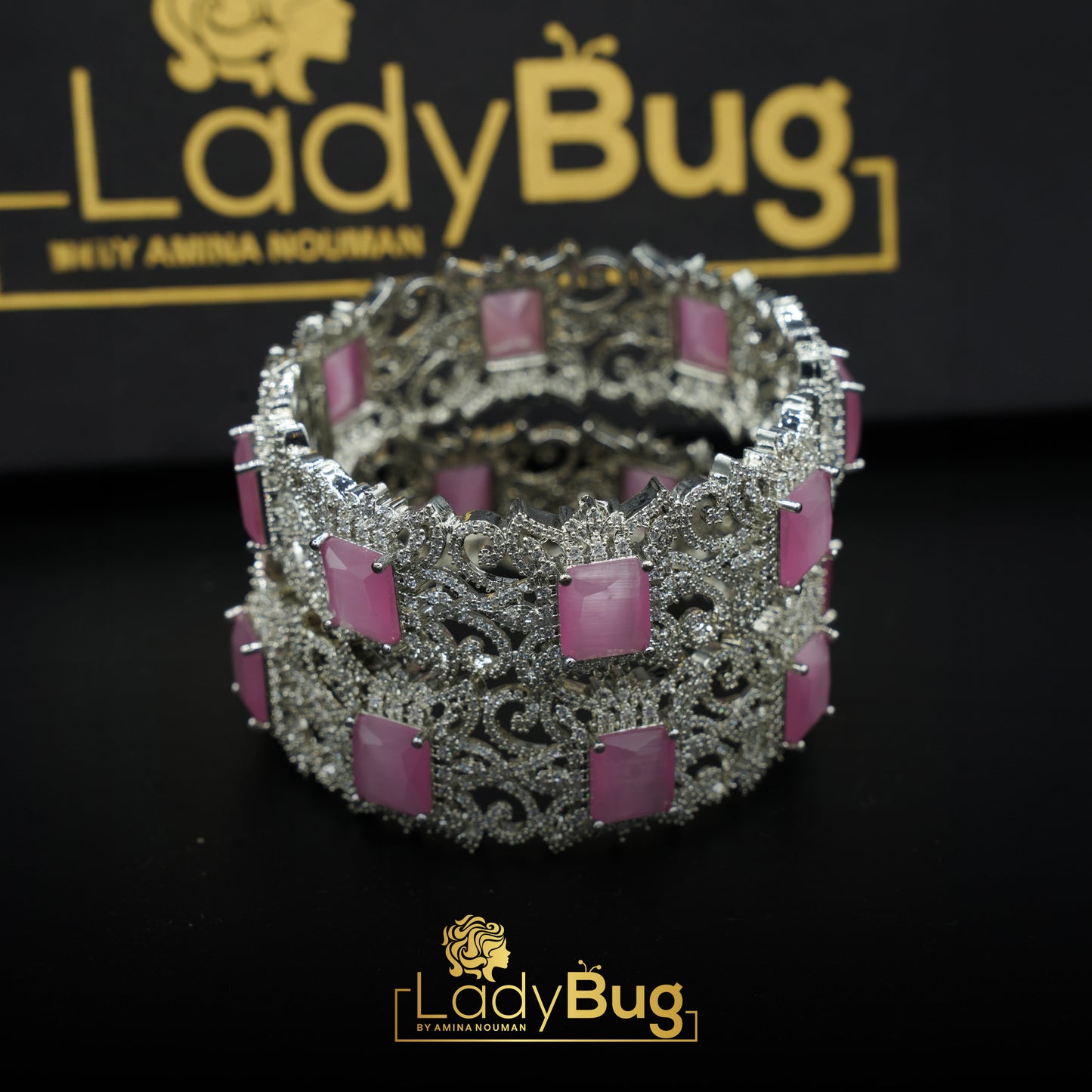 Gold-plated Chain Bracelet with Zircon and powder pink color