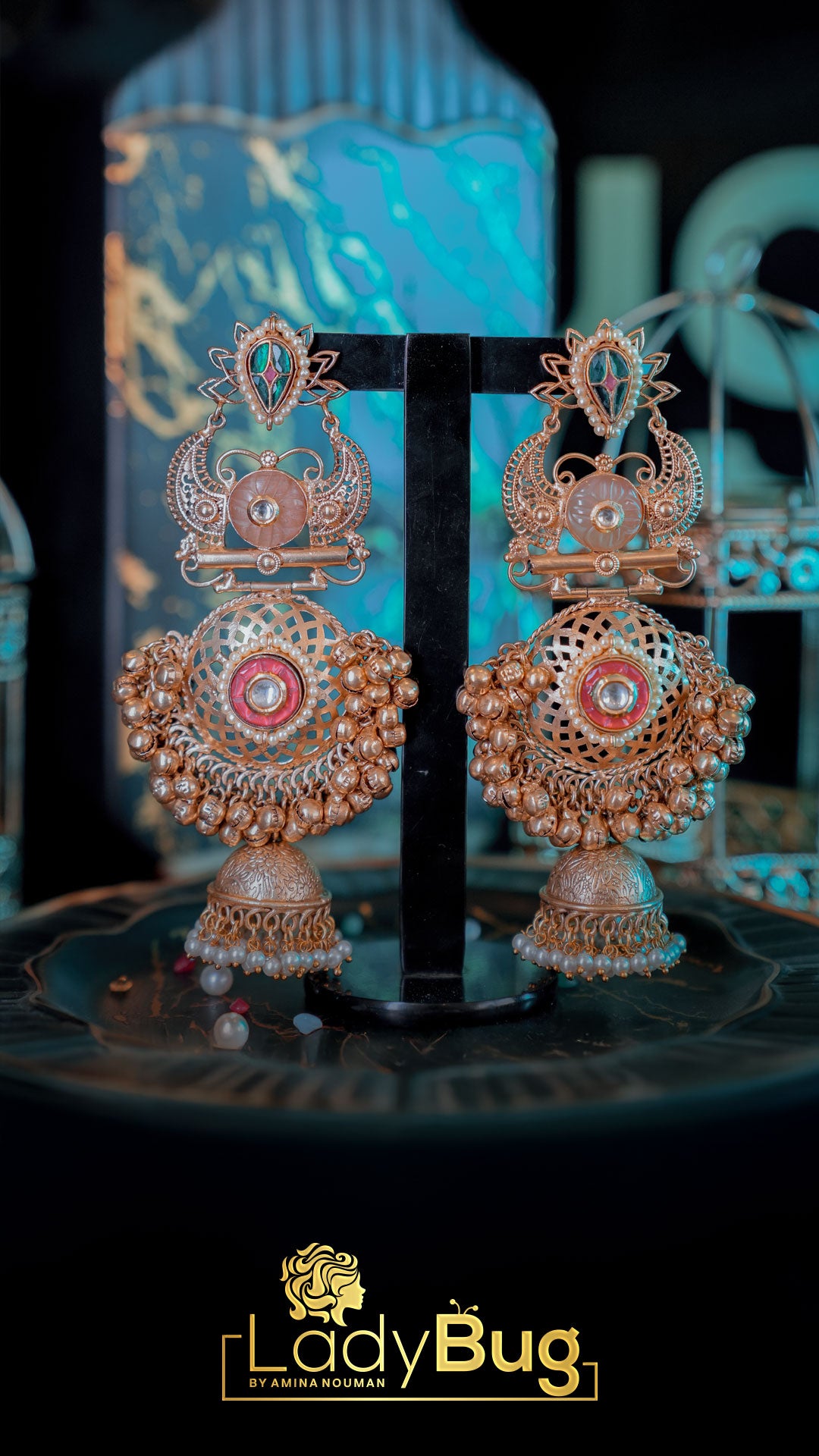 German Golden Puta Duplet stone long Earrings