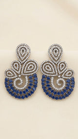 Luxury Blue Stone Chandelier Earrings | American Diamond Statement Earrings for Weddings & Parties (LB-872)