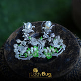 Rhodium-plated hand-painted earrings with pearls