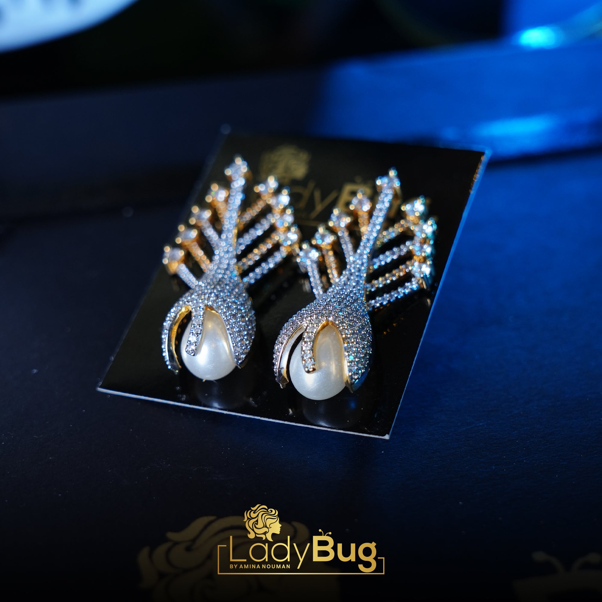 Pearl Zircon Studs in rose-gold polish