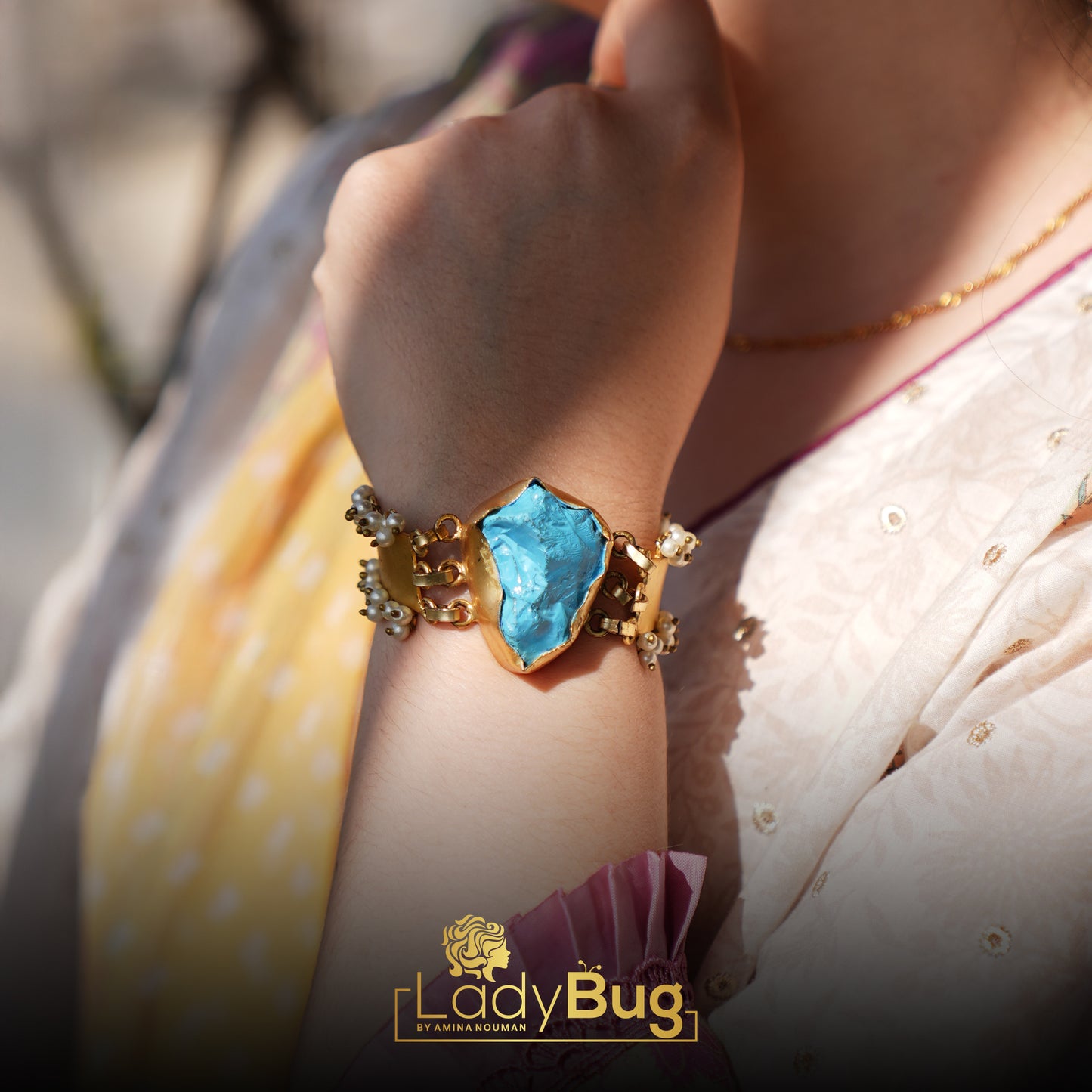 Mate Polish Gold Bracelet with Feroza Stone