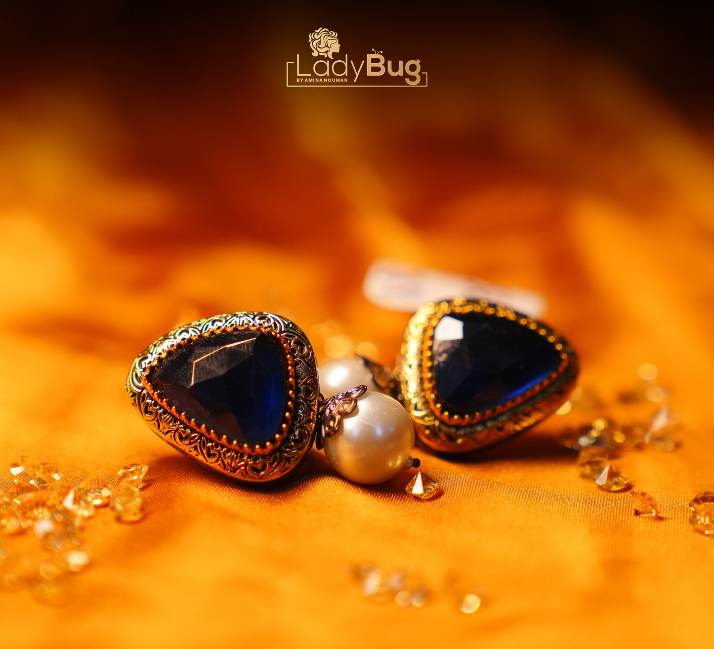 Sapphire Stone Studs with a Mother Pearl