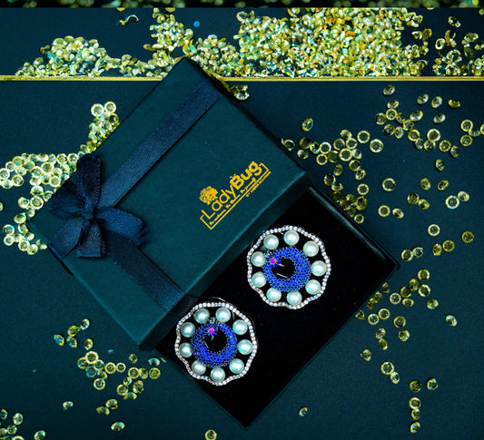 Peacock Studs with Royal Blue Stones Victorian Polish