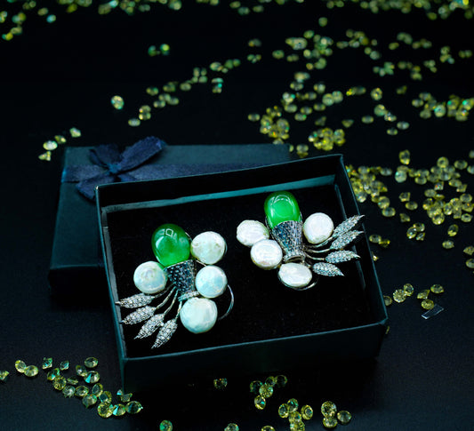 Mother Pearl Stones Studs with Emerald stone
