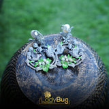 Rhodium-plated hand-painted earrings with pearls