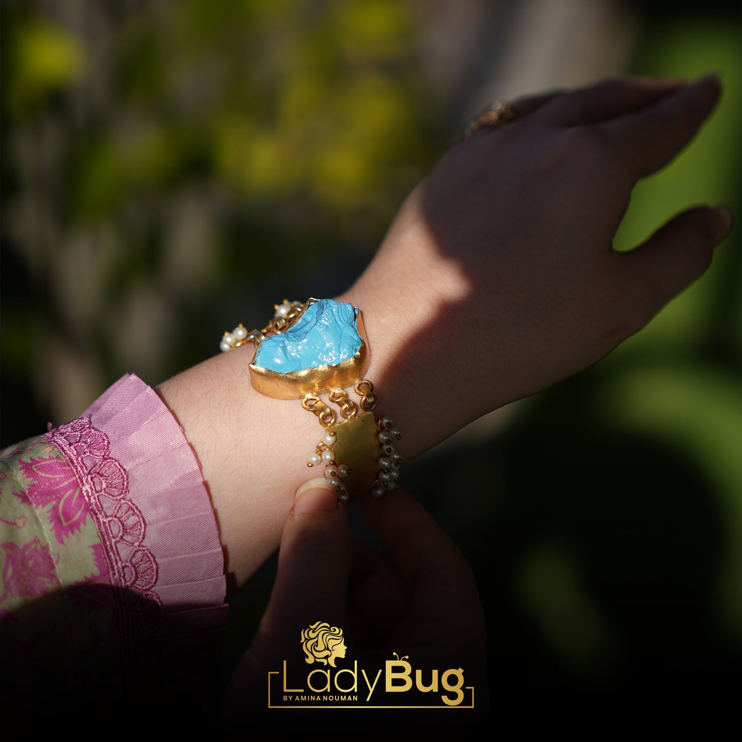 Mate Polish Gold Bracelet with Feroza Stone