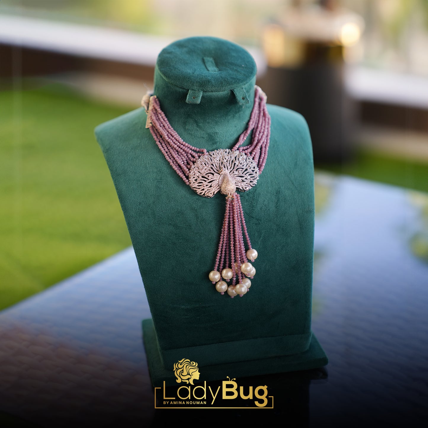 Lilac-colored Rhodium-plated Choker with Cubic Zircon