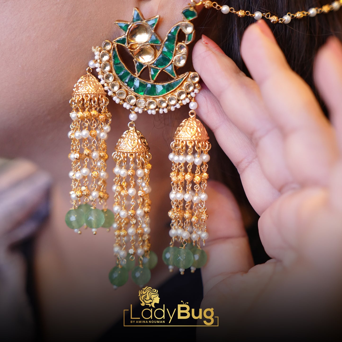 Tyaani Kundan Jhumka earrings in mint color