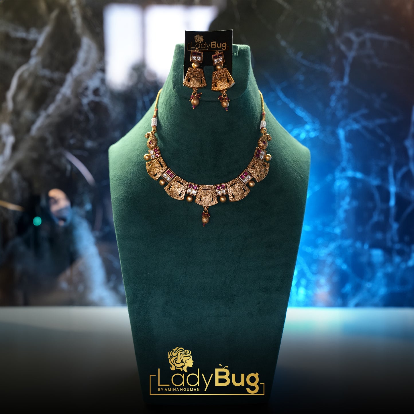 Rajwari set with matte polish and Tiyani Kundan