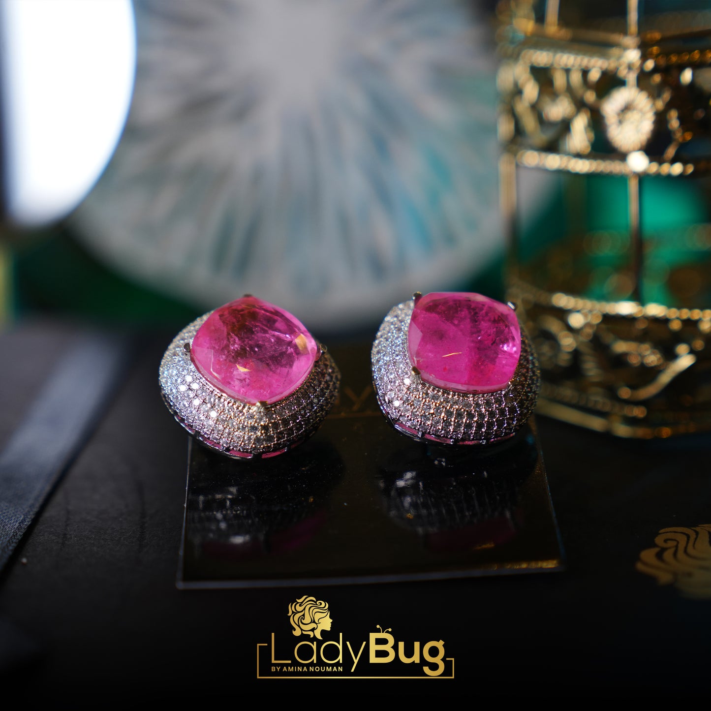 Duplet stone studs in light pink color