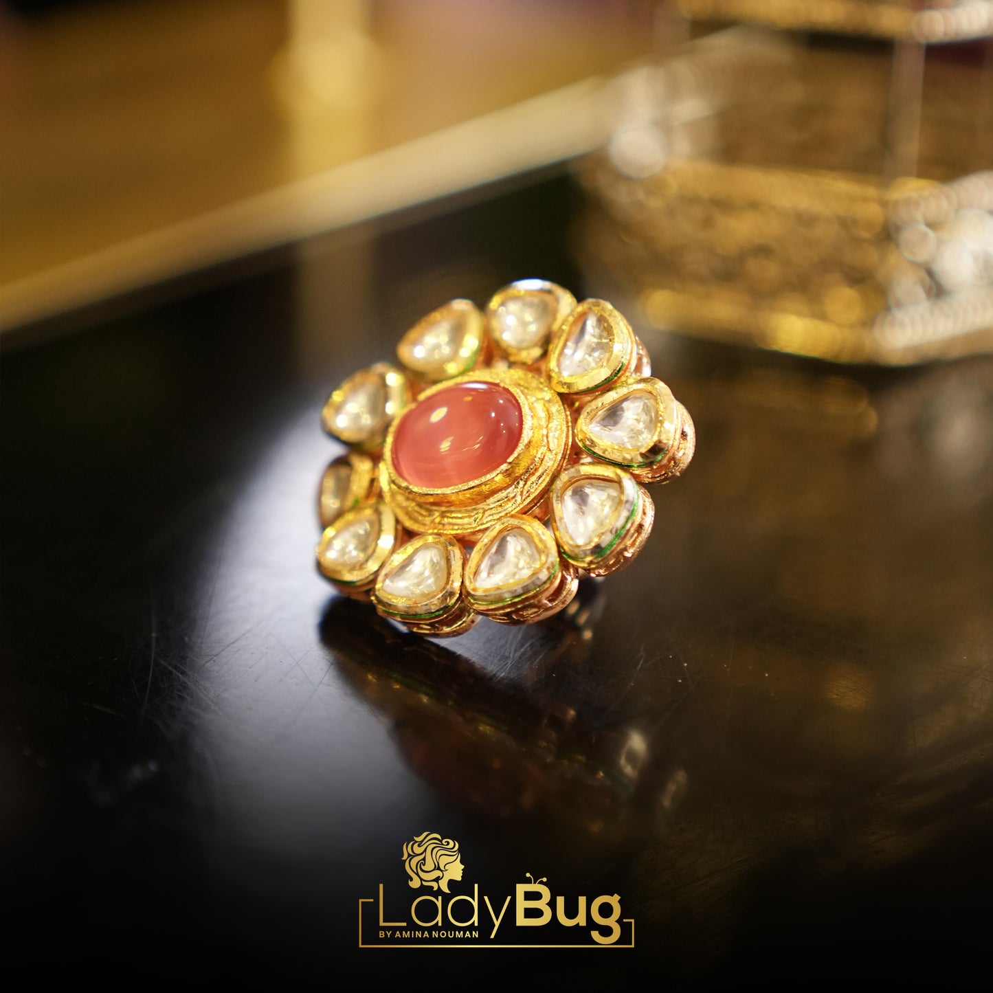 Kundan Rings with Powder Pink Stones