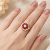 Ruby Pearl Flower Ring for Women