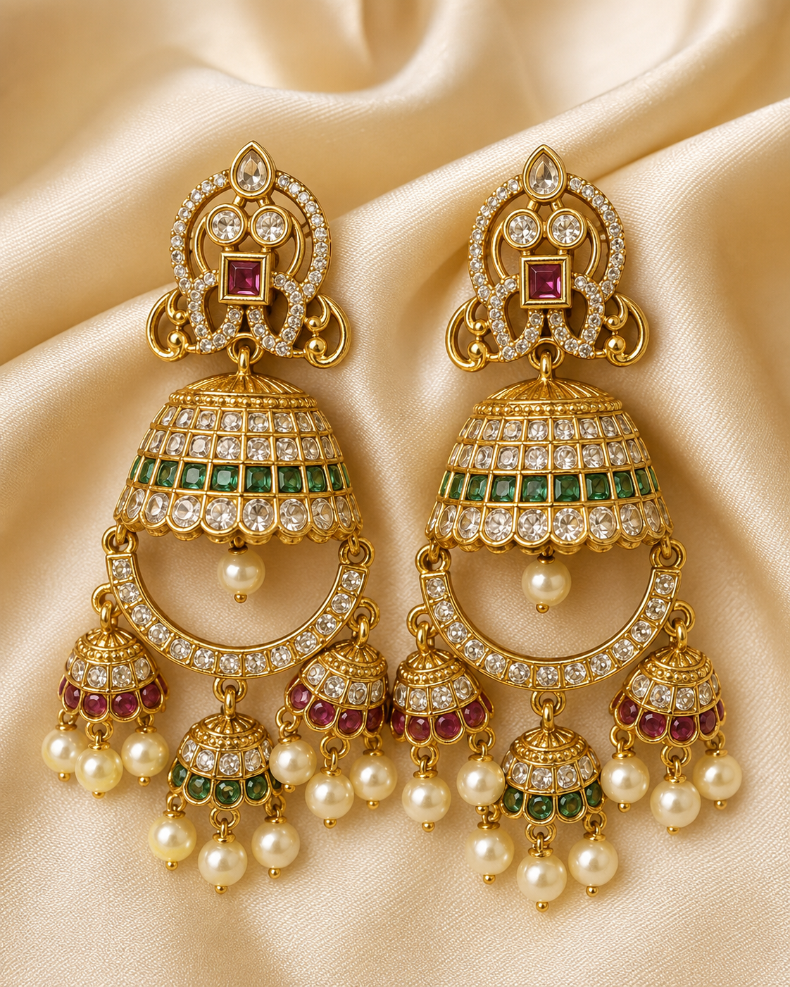 Emerald Kundan Jhumka Earrings