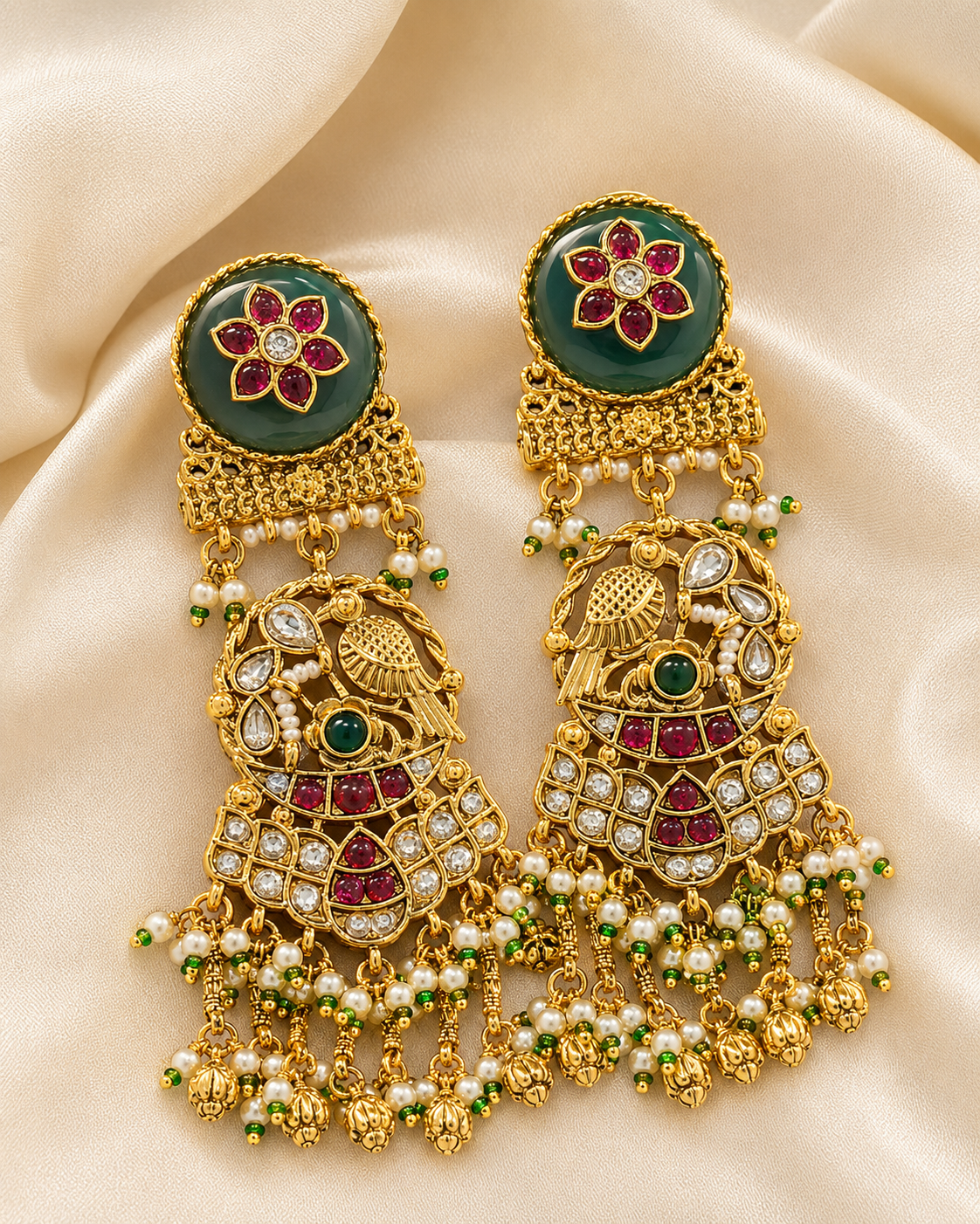 Peacock Pearl Kundan Earrings