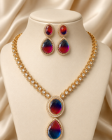 Luxury Gold Plated Necklace Set with Gradient Stone Pendant