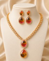 Luxury Gold Plated Necklace Set with Gradient Stone Pendant