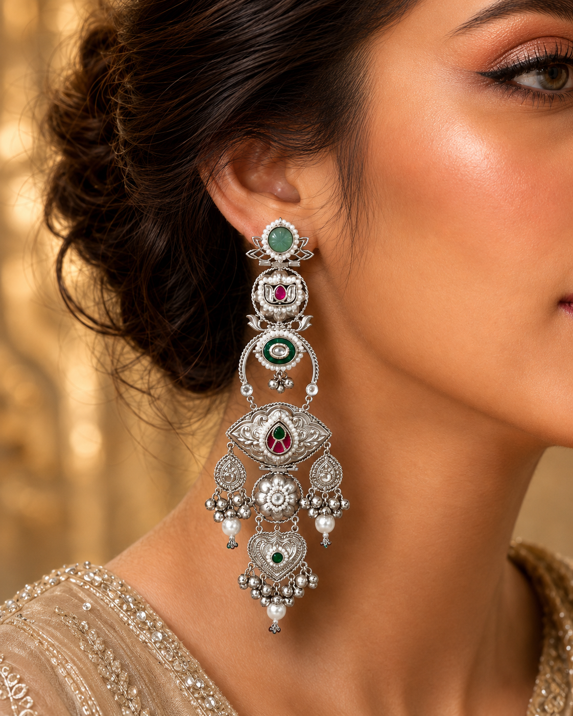 Doublet stone German gold big jhumka earrings with paachi kundan LB-905